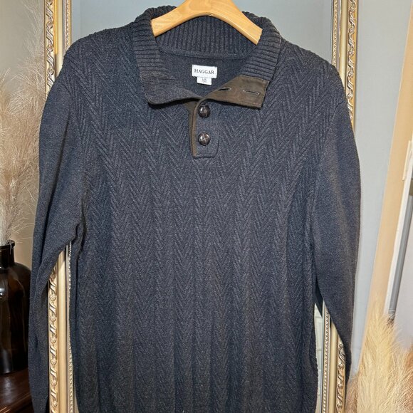 Haggar Dark Blue Ribbed Men's Knit Sweater – Size Large - Perfect Condition - Picture 2 of 8